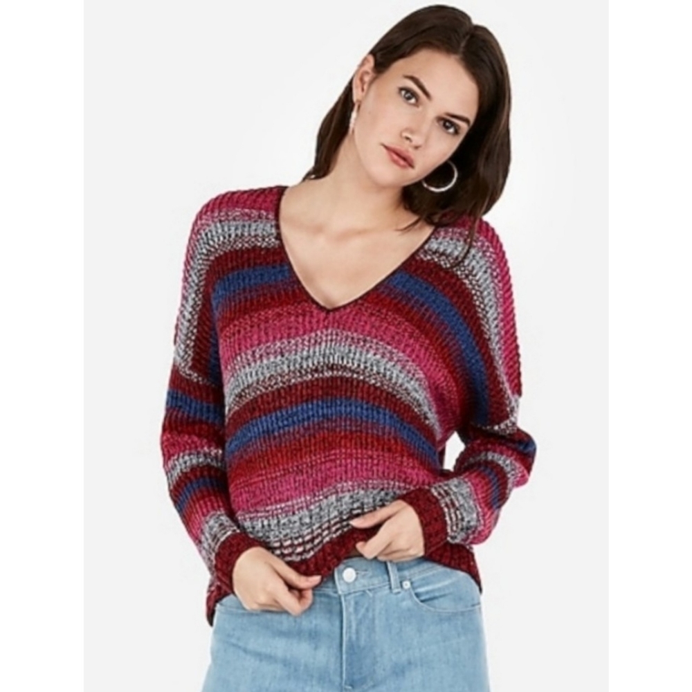 Express Split Back, Multicolored, Striped Sweater